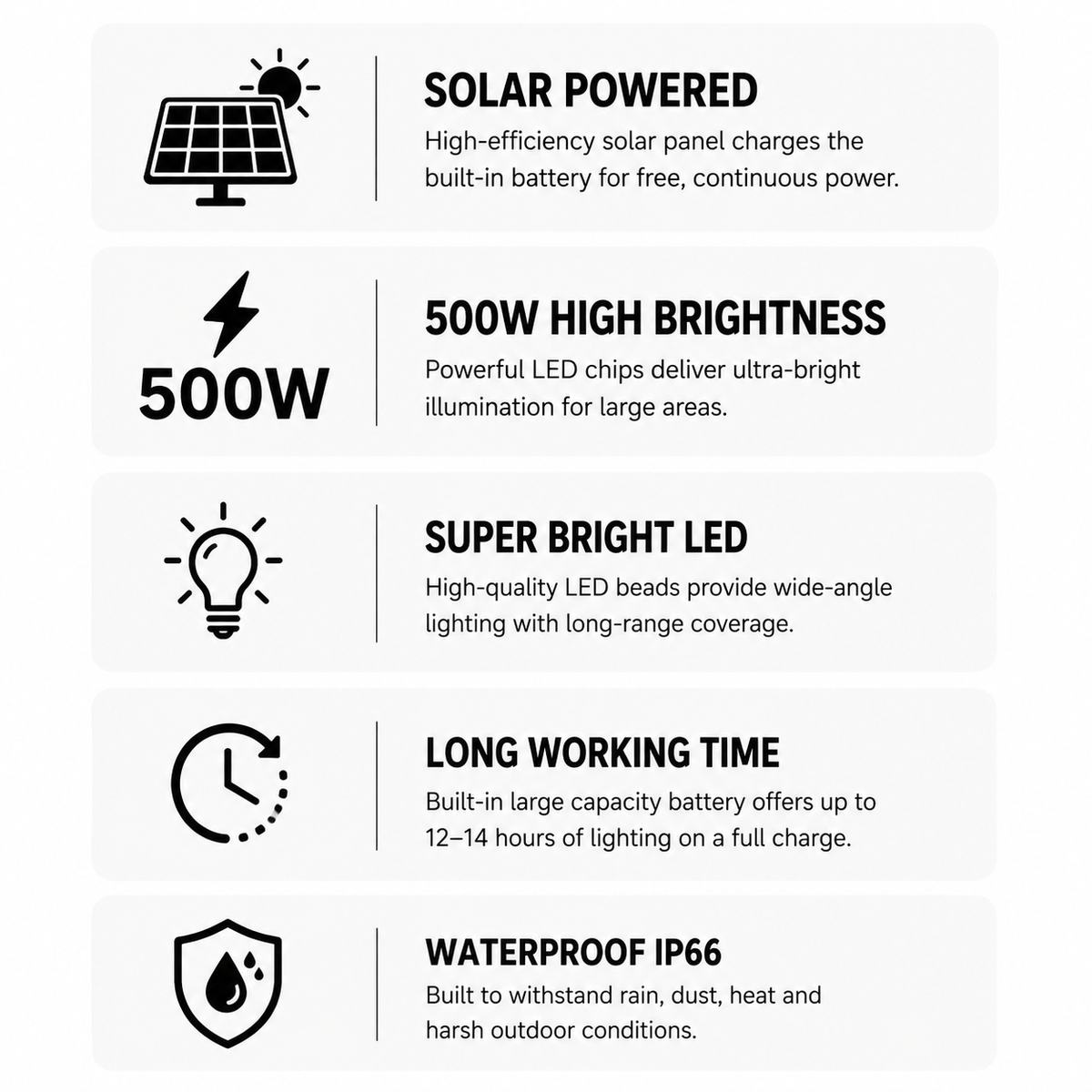 500W
LED SOLAR FLOOD LIGHT